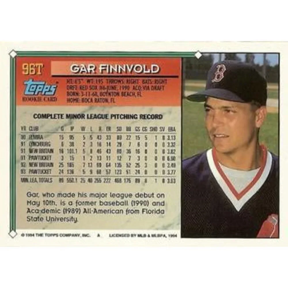 1994 Topps Traded Gar Finnvold RC 96T Boston Red Sox